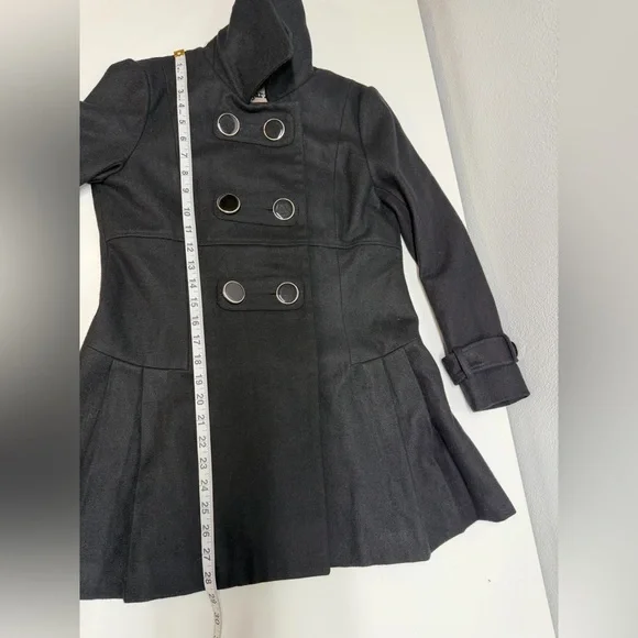 Sugarfly Girls Double-Breasted Flared Skirt Detail Black Wool Blend Peacoat Sz L - Picture 9 of 9